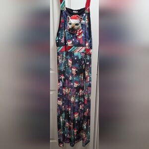 Eyeshadow Christmas Cat Print Sleeveless Overall Pantsuit Jumper XL